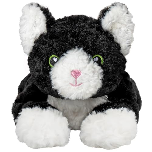 Tuxedo Cat Microwavable Stuffed Animal – 1.5 lb Unscented Heating Pad Plush, Soft Cozy Black & White Cat Toy for Relaxation and Comfort, Gift for Women, Girls, Adults & Kids by Happy Fuel - color: Tuxedo Cat (Lying Down)