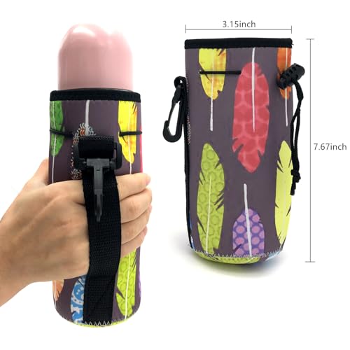 Wanty Neoprene 20 Oz Insulated Water Drink Bottle Cooler Carrier Cover Sleeve Tote Bag Pouch Holder Strap for Climbing Cycling and Running Outdoor Activities (Feather) - color: Feather