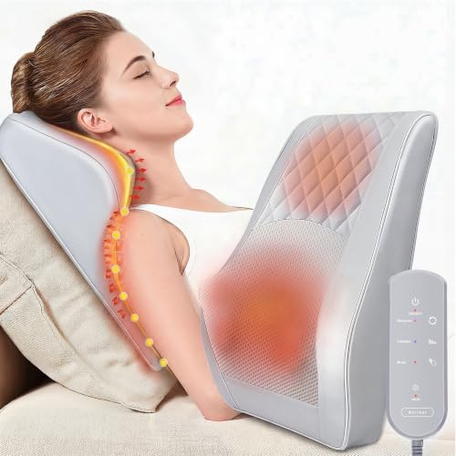 Boriwat Back Massager with Heat, 3D Kneading Massage Pillow for Back, Neck, Shoulder, Leg Pain Relief Deep Tissue, Gifts for Women Men Mom Dad(Light Gray) - color: Light Gray