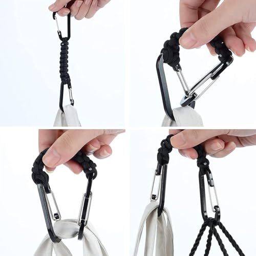 BRAVESHINE Paracord Keychain Carabiner Clip | D Ring Hanger Lanyard Hook - color: 1 Black 1 Blue