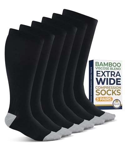 Pembrook® 3 Pairs Plus Size Compression Socks Wide Calf - Bamboo Viscose - color: Black - 3 Pairs, size: 3X-Large