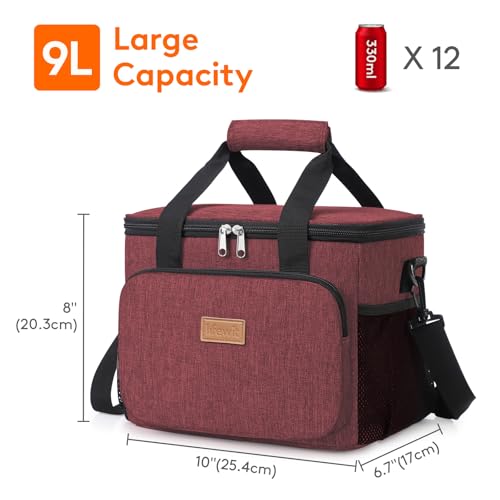 Lifewit Insulated Lunch Box for Men, Lunch Bag Cooler Women, 12-Can 9L - color: Burgundy, size: Medium(9L)