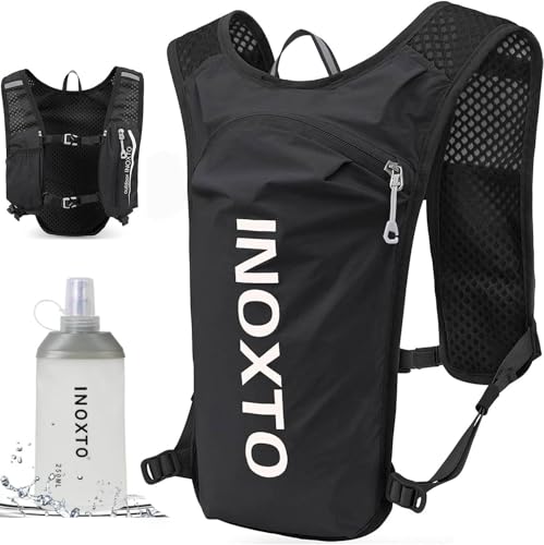 INOXTO Running Hydration Vest ,Lightweight Insulated Pack with 250ml Soft Flask Daypack for Hiking Trail Running Cycling Race Marathon for Women Men - color: Black white