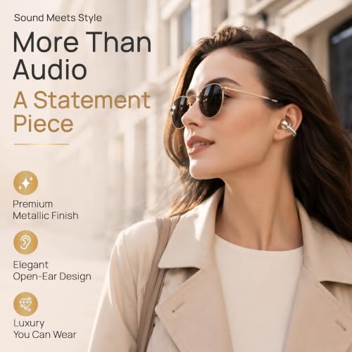 TRNDY Z-13X Open-Ear Clip-On Bluetooth Earbuds for Running, Gym & Walking, Stay Aware of Your Surroundings, Lightweight Secure Fit, IPX6 Waterproof, 80H Playtime Beige