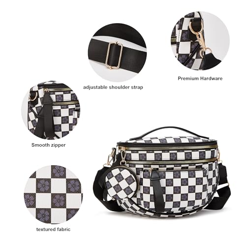 Makes Checkered Crossbody Bag Bum Bag for Women with Pouch - color: Black Checkered
