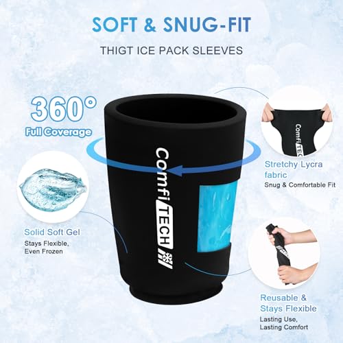ComfiTECH Thigh Hamstring Ice Pack Wrap, Reusable Runner Sleeve, XL, 2 Pack - size: X-Large
