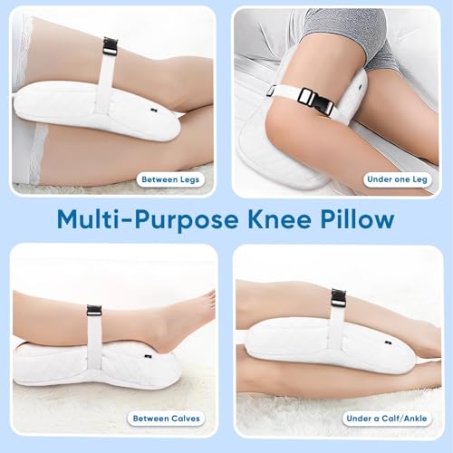 Knee Pillow with Soft Strap for Side Sleepers, Grid - White - color: Grid - White