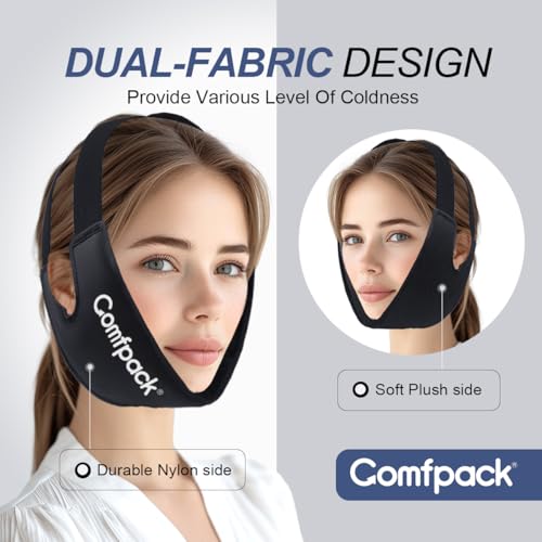 Comfpack Wisdom Teeth Ice Pack with Exposed Ear Design, 2PCS Large Face Ice Pack with Soft Plush for TMJ, Jaw Pain, Tonsillectomy, Oral Surgery, Face Swelling, Cosmetic Recovery - color: Black 2pack