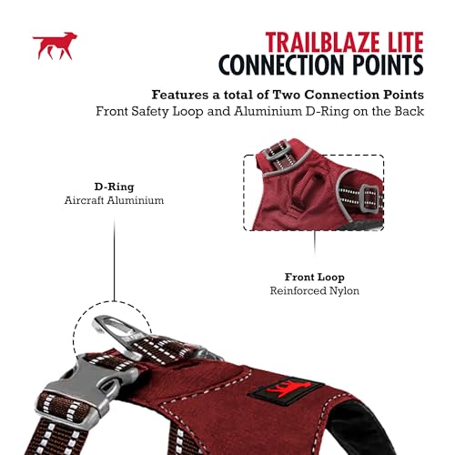 Tuff Pupper All-Day Wear Dog Harness | for Walking, Trail Running, Hiking | Front & Back Leash Clips | Reflective Trim | Easy On/Off Buckles | Lightweight Breathable | No Pull Design (Medium, Red) - color: Crimson Red, size: Medium