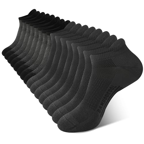 BAMBOO COOL Mens Athletic Ankle Socks Moisture Wicking Cushioned 8 Pack - color: 4*black/4*dark Grey, size: Large