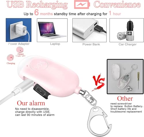 Hion Personal Safety Alarm for Women, Rechargeable 130dB Self Defense Alarm Keychain with LED Flashlight, Emergency Safe Sound Security for Children Elderly College Girls Men, Black - color: Black