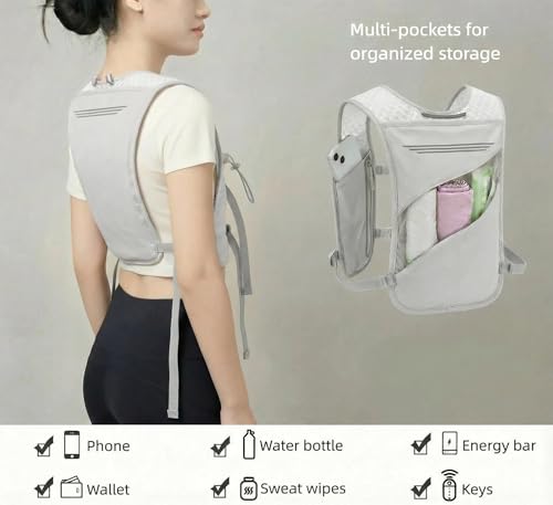 Running Vest for Women Men Hydration Backpack with 500ml Soft Flask Lightweight Water Pack - color: Gray Vest Only