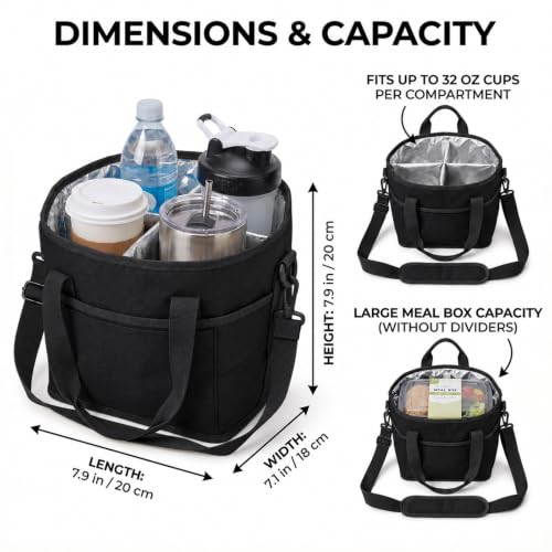 Drink Carrier Tote Bag, Family Size 4 Compartment Drink Carrier - color: Black