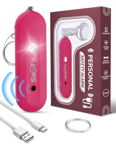 Personal Safety Alarm for Women - Waterproof Rechargeable Security Alarm - 140dB Extra Loud Siren with SOS Strobe Light - Self Defense Keychain for Women Girls Teens Seniors(Cherry) - color: Cherry