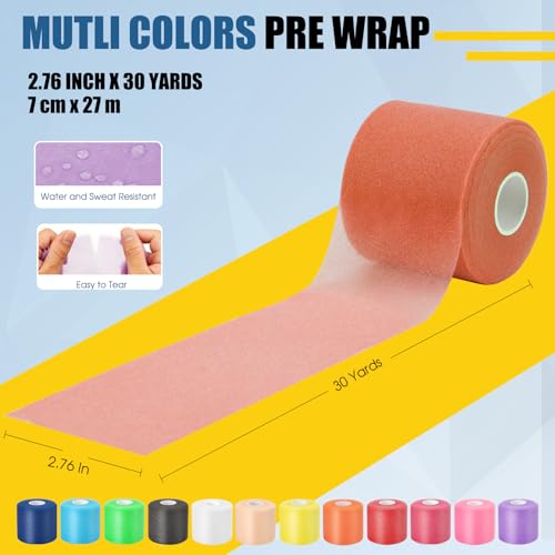 Pre Wrap Athletic Tape 2 Pack, 2.76 Inch x 30 Yards Foam Underwrap, Orange - color: Orange
