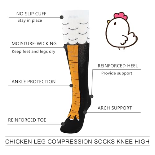 Junely Compression Socks for Women Knee High Stockings Funny Cute - color: Chicken Leg