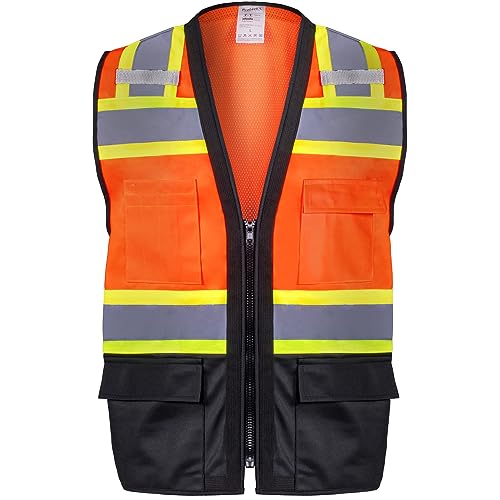 ProtectX High Visibility ANSI Class 2 Safety Vest with 6 Pockets - color: Neon Orange - Mesh Fabric, size: XX-Large