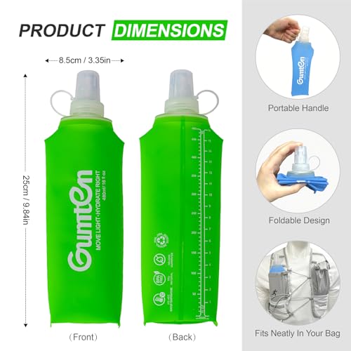 Soft Flask 480ml TPU BPA-Free Soft Water Bottle Leak-Proof Collapsiblefor Hydration Pack Running Vest Marathon Hiking Cycling (Green) - color: 480ml Green