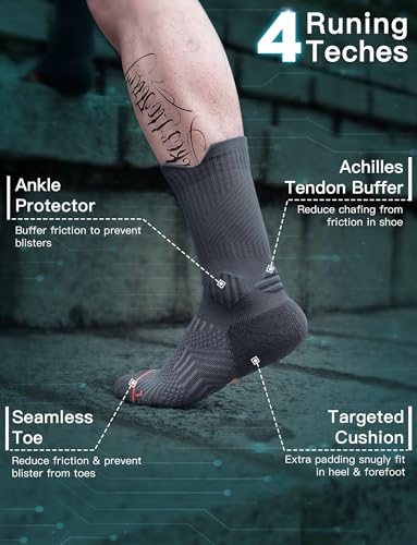 Juclise Men's Compression Running Crew Socks, 3 Pairs - color: Charcoal, size: Small
