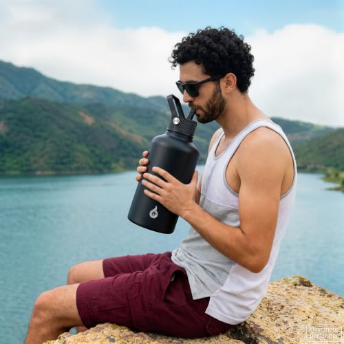 BJPKPK 64oz Insulated Water Bottle, Half Gallon Water Jug with Straw Lid - color: Navy Blue, size: 64 Ounces