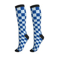 Patterned Knee High Socks for Women Men Athletic Running Travel Work - color: Blue & White Checkerboard