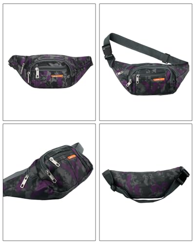 AIBEARTY Kids Fanny Pack Boys Small Camouflage Waist Pack Belt Waist Bag Pack Pouch with Adjustable Strap for Children Sport Running, Camping, Trip - color: B Purple(2 Layer)