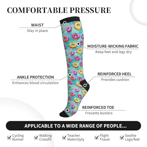 Compression Socks Knee High Circulation Support Socks For Women Men Athletic Running Hiking Travel - color: Colorful Donuts