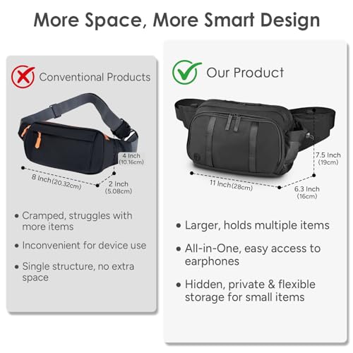 Large Crossbody Waist Bag Tactical Fanny Pack for Men Hip Bum Bag with Water Bottle Holder Adjustable Belt, Workout Traveling Casual Running Hiking Cycling - color: Black