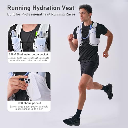 Running Hydration Vest 5L, Running Backpack with 2x500ml Soft Flask - color: White, size: Small