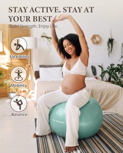 Trideer Yoga Ball for Exercise, Pregnancy, Active Sitting, 55/65/75cm - color: Mint green, size: L(23-26ines/58-65cm)