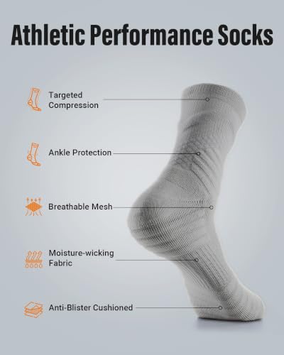 Compression Crew Athletic Socks, 3 Pairs, Performance Socks - color: Grey, size: Medium