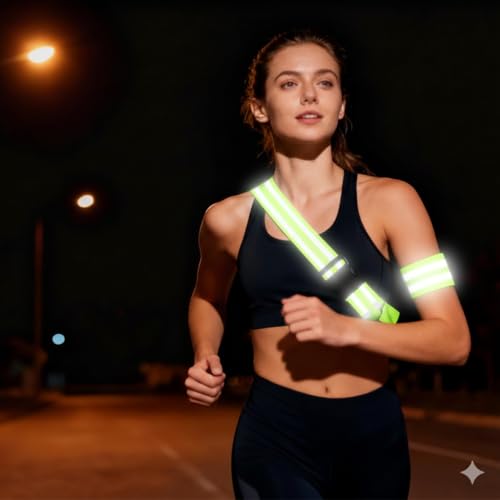 Reflective Running Gear 2 Sets, 10 Pcs Reflective Sash and Armbands for Walking at Night, High Visibility Safety Vest Alternative for Runners, Cycling, Dog Walking - 2 Sashes, 4 Bands, 4 Keychains