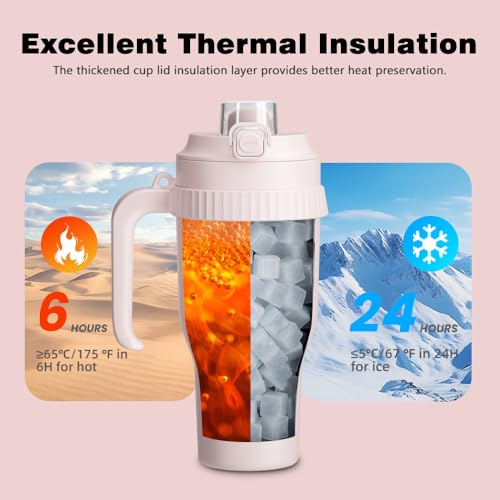 HandFan 40oz Tumbler with Handle, Cooling Water Bottle with Fan - color: Pink