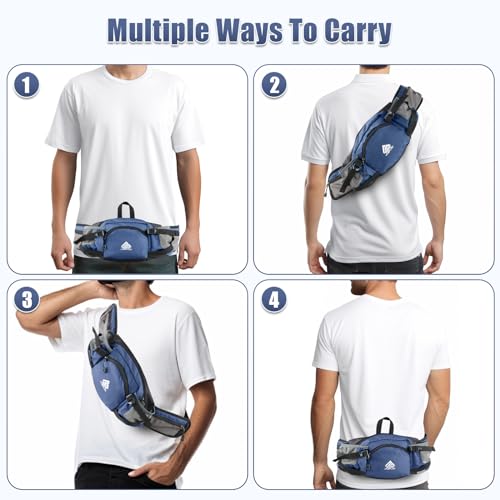 Fanny Pack Waist Bag with Water Bottle Holder for Men Women Running Hiking Travel Dog Walking Workout Cycling Outdoor (Dark Blue) - color: Dark Blue