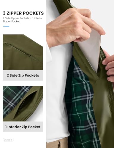 BGOWATU Men's Golf Vest Casual Windproof Sleeveless Jacket 3 Zip Pockets - color: Army Green, size: X-Large
