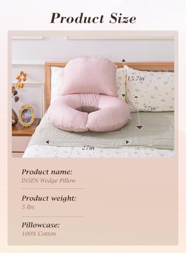 INSEN Wedge Pillow Set for Sleeping and After Surgery, Use for Acid Reflux, Reading and Relaxing, Headboard Pillow for Sitting in Bed, Pink Flower - color: Pink Flower