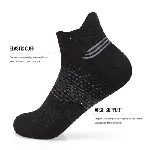 PAPLUS Ankle Compression Socks for Women, 6 Pairs Cushioned Running Socks - color: Black+white+grey（6 Pairs）, size: Small-Medium