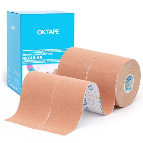 OK TAPE Kinesiology Tape (2 Pack) Latex Free Cotton Uncut 2in x 16.4ft - color: Beige, size: 2 Rolls