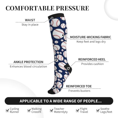 Compression Socks Knee High Circulation Support Socks For Women Men Athletic Running Hiking Cycling - color: Baseball