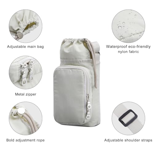 Water Bottle Carrier 32oz Adjustable Convenient holder with Handy Storage - color: Beige