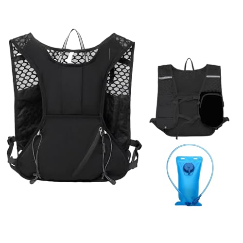 Running Vest for Women Men,Hydration Backpack with 2L Hydration Bladder,Lightweight Hydration Vest with Adjustable Straps&Pockets&Reflective Strip&Whistle,Water Backpack for Hiking Biking Marathon - color: Black