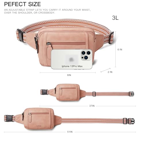 LATMAP 3L TRIPLE ZIP Fanny Packs Belt Bag For Women Men Crossbody Waist Pack Sling Chest Bum Travel Bag Purse Faux Leather Fashion Cute Light Pink - color: Light Pink