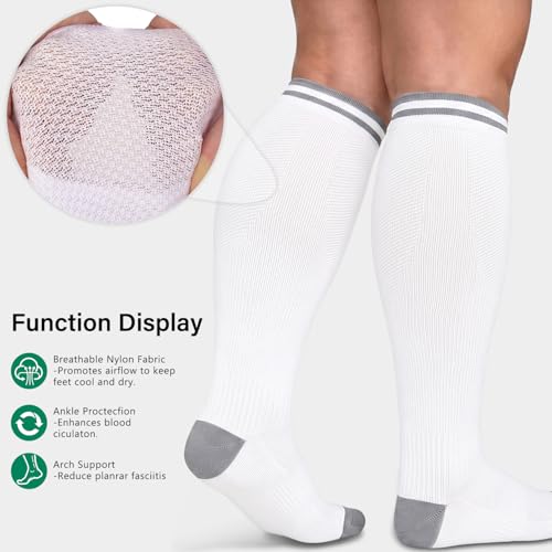 CTHH Wide Calf Compression Socks for Women Men Plus Size Knee High Stocking - color: 012-3 Pack Black/White/Gray, size: 4X-Large