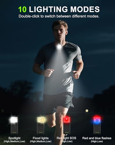 Rechargeable Running Flashlight, 500LM Super Bright COB Running Light, 10/4 Lighting Modes, Magnetic Back Clip & Wrist Wearable, 90°/120° Adjustable, IP54/IPX5 Waterproof, for Runners, Camping,