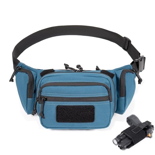 CCW Tactical Fanny Pack for Concealed Carry, 500D Nylon Low Profile EDC Waist Bag with Pistol Holster & YKK Zippers, Everyday Carry Hip Pack (Blue) - color: Blue