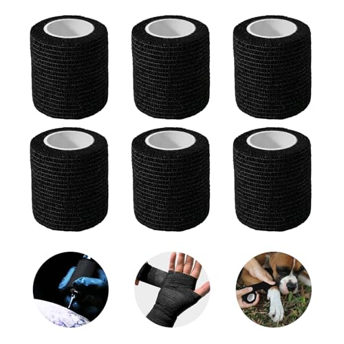 RISEN Cohesive Bandage 2” x 5 Yards, 6 Rolls, Self Adherent Wrap Medical Tape, Adhesive Flexible Breathable First Aid Gauze Ideal for Stretch Athletic - color: Black, size: 6 Count (Pack of 1)