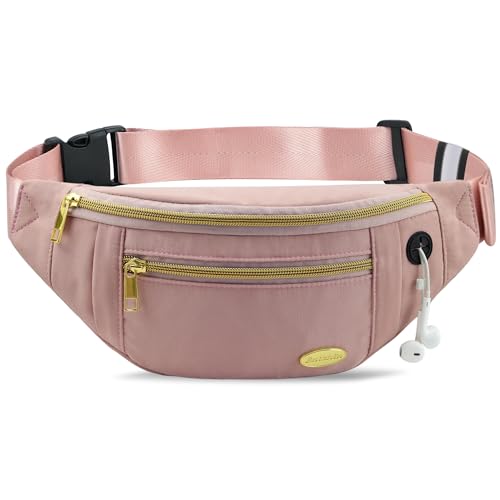 Entchin Water-Resistant Fanny Pack, 4-Zipper Belt Bag - color: Mini Pink