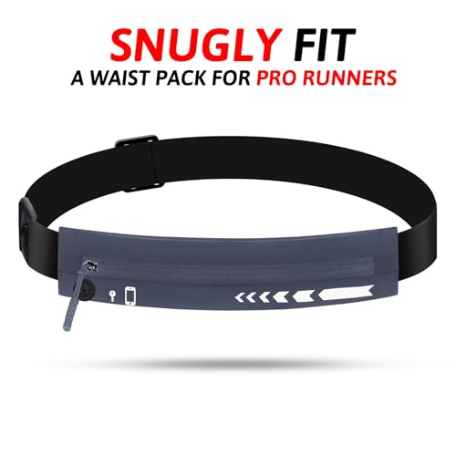 USHAKE Slim Running Belt Women Men, Bounce Free Fanny Pack Phone Holder - color: Dark Grey