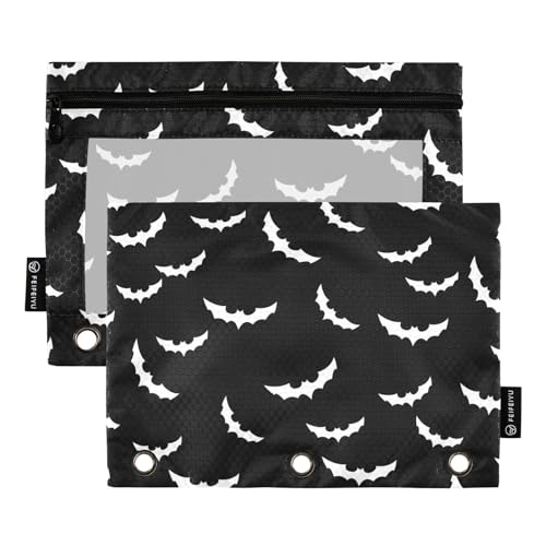 Bats Halloween Goth Pencil Pouches for 3 Ring Binder 2 Pack - color: Bats Halloween Goth
