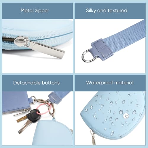 VUTUXA KeyChain Wallet Wristlet For Women Mini Zip Dual Pouch Coin Purse - color: light blue+blue